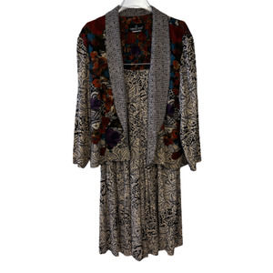 EUC Carole Little Cardigan & Pant Set Floral Colorful Jacket Straight Wide Leg 8